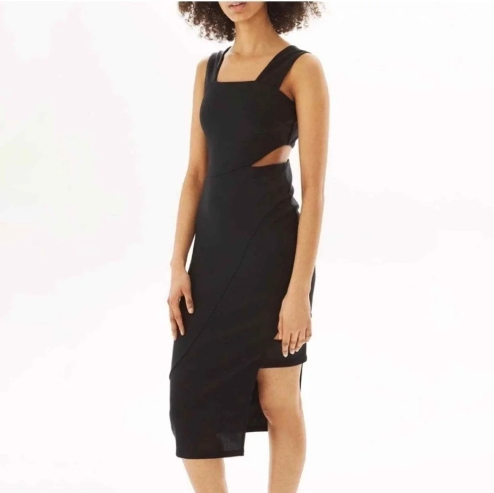 Topshop Wide Strap Cutout Black Midi Dress